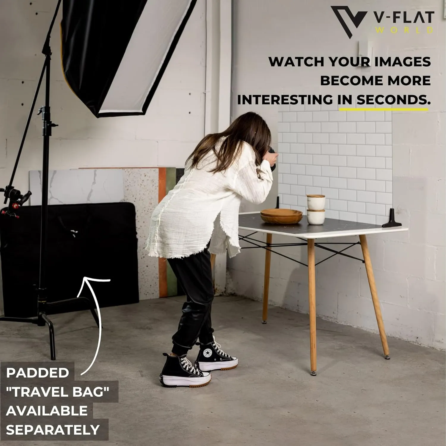 V-FLAT WORLD Duo Board Product Photography Backdrops - 2-Sided Background for Photography, Realistic Item & Food Photography Background - Includes 2 Legs & Mat - 30" x 40", Onyx Marble/Alpine Marble