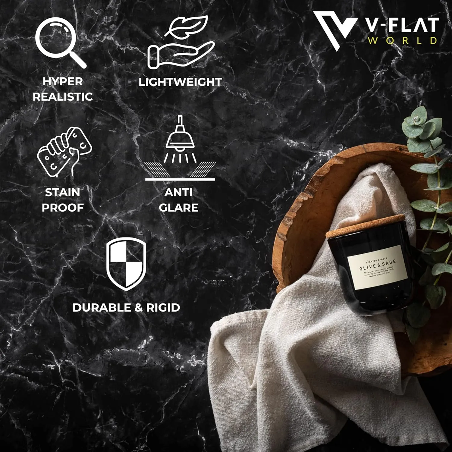 V-FLAT WORLD Duo Board Product Photography Backdrops - 2-Sided Background for Photography, Realistic Item & Food Photography Background - Includes 2 Legs & Mat - 30" x 40", Onyx Marble/Alpine Marble