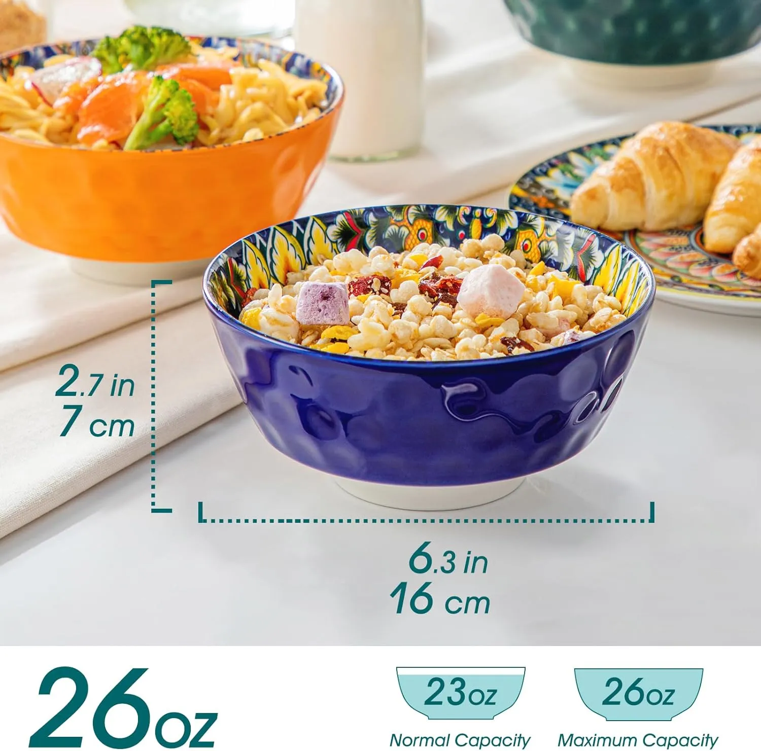 vancasso Cereal Bowls, Ceramic Soup Bowls Set of 6, 26 oz Colorful Bowls Set for Kitchen, Dishwasher & Microwave Safe- for Cereal, Soup, Oatmeal, Ice Cream, Salad, Pasta etc.