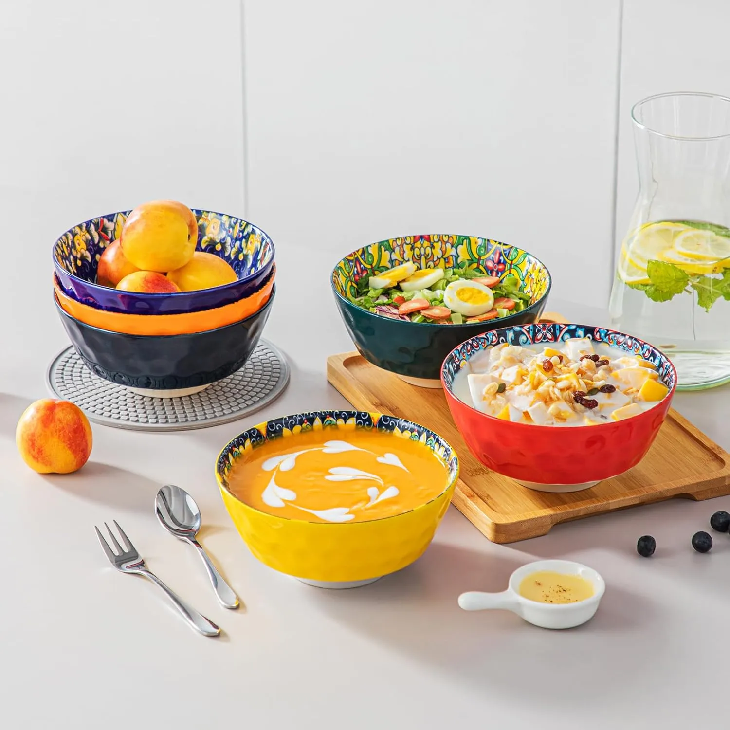 vancasso Cereal Bowls, Ceramic Soup Bowls Set of 6, 26 oz Colorful Bowls Set for Kitchen, Dishwasher & Microwave Safe- for Cereal, Soup, Oatmeal, Ice Cream, Salad, Pasta etc.