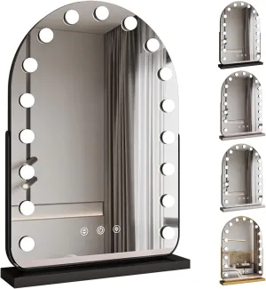 Vanity Mirror With Lights, 23.2" H X 16.5" W Arched LED Makeup Mirror, Lighted Makeup Mirror With Lights, Smart Touch Control Dimmable 3 Modes Light, Gold, Silver, 360°Rotation Vanity Mirror(Black,15.