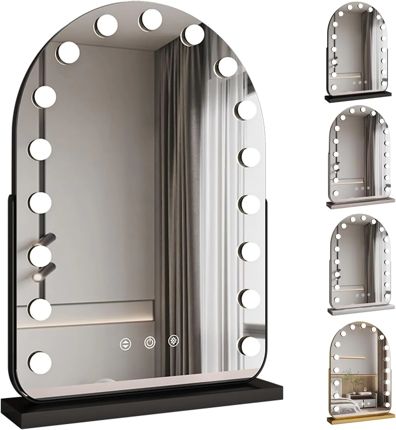 Vanity Mirror With Lights, 23.2" H X 16.5" W Arched LED Makeup Mirror, Lighted Makeup Mirror With Lights, Smart Touch Control Dimmable 3 Modes Light, Gold, Silver, 360°Rotation Vanity Mirror(Black,15.