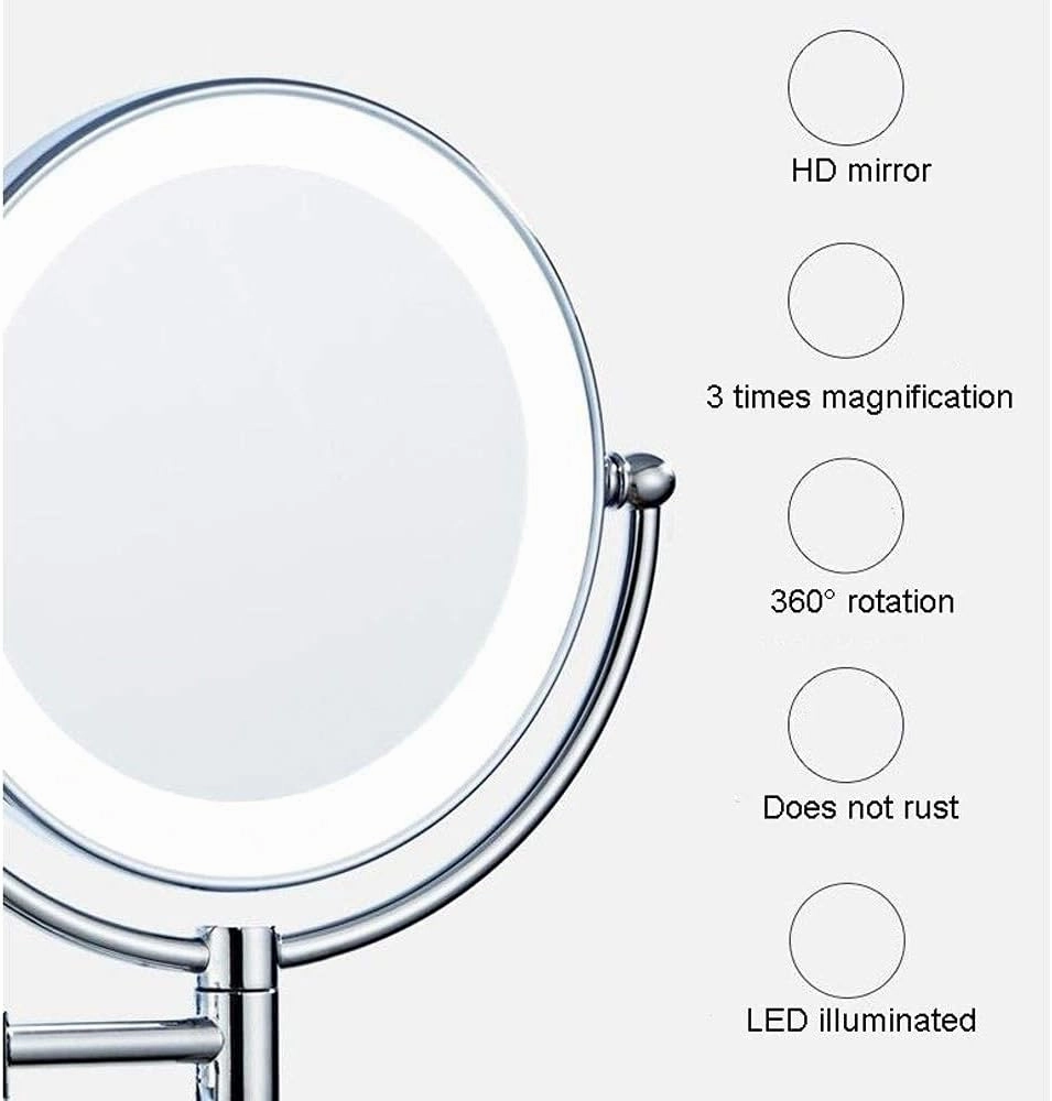 Vanity Mirror, Makeup Mirror Vanity Mirror Makeup Mirror,Led Bathroom Folding Vanity Mirror with Light Wall-Mounted Beauty Mirror for Bathroom Hotels Cosmetic Mirror(Zirconium Gold)