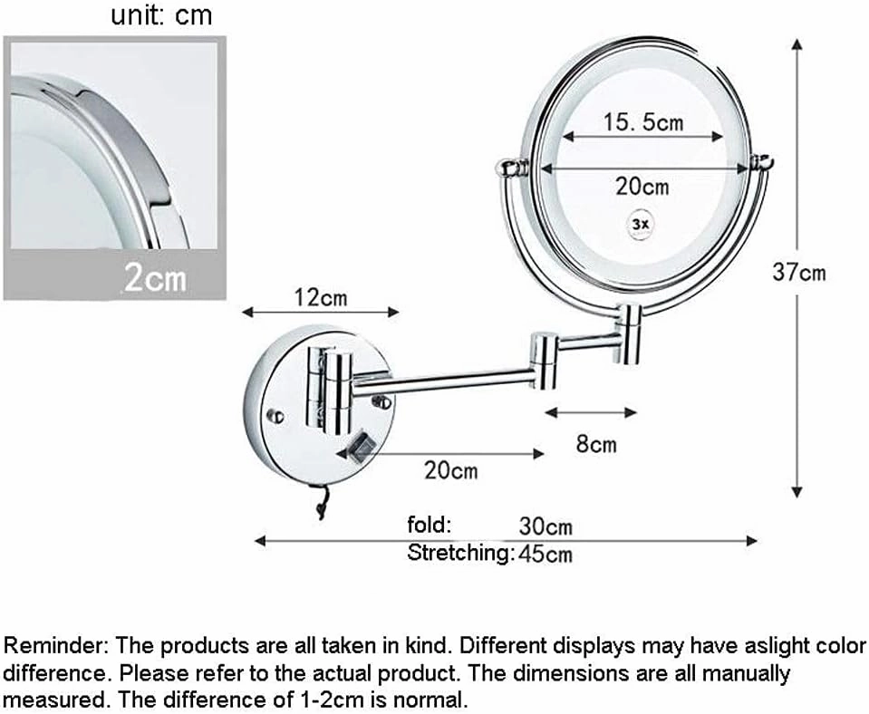 Vanity Mirror, Makeup Mirror Vanity Mirror Makeup Mirror,Led Bathroom Folding Vanity Mirror with Light Wall-Mounted Beauty Mirror for Bathroom Hotels Cosmetic Mirror(Zirconium Gold)