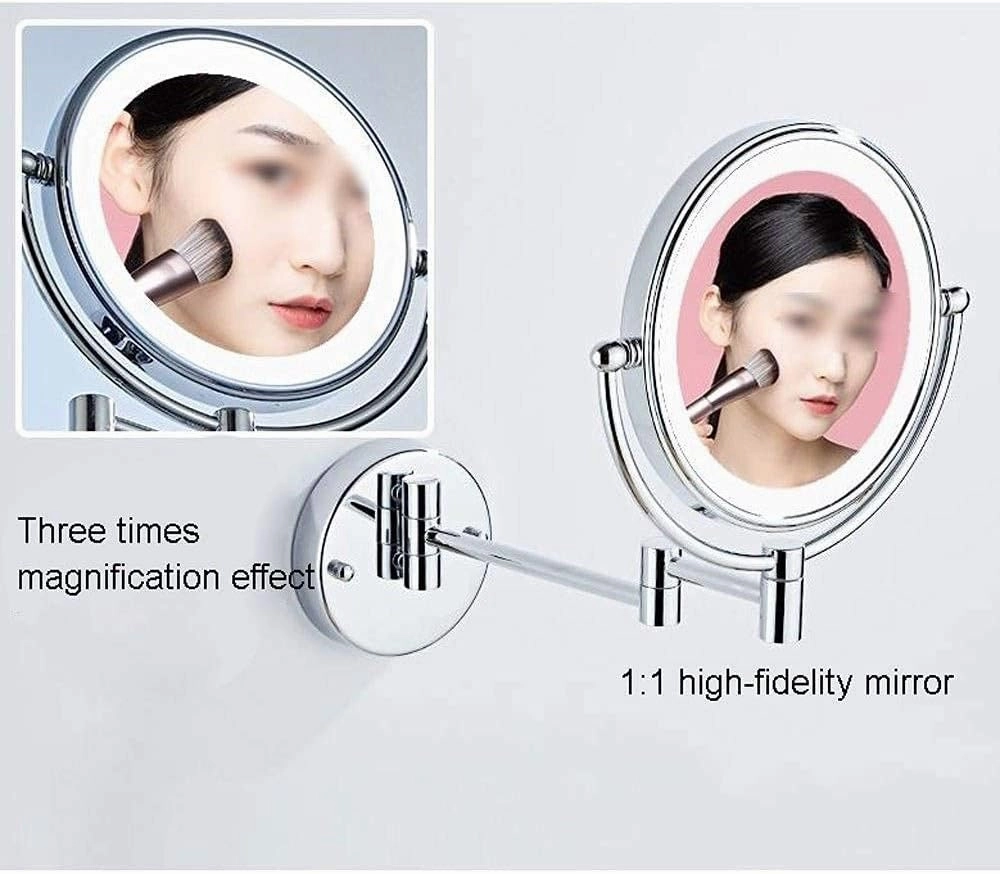 Vanity Mirror, Makeup Mirror Vanity Mirror Makeup Mirror,Led Bathroom Folding Vanity Mirror with Light Wall-Mounted Beauty Mirror for Bathroom Hotels Cosmetic Mirror(Zirconium Gold)