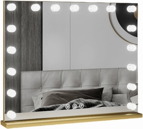 Vanity Mirror With 3 Color Light, Desk Mirror With Dimmable Brightness, Rechargeable Vanity Mirror With Lights, Lighted Makeup Mirror, Smart Touch Control, for Vanity Desk Tabletop, Black(Gold,23inx18