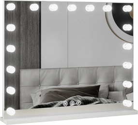 Vanity Mirror With 3 Color Light, Desk Mirror With Dimmable Brightness, Rechargeable Vanity Mirror With Lights, Lighted Makeup Mirror, Smart Touch Control, for Vanity Desk Tabletop, Black(White,24.4in