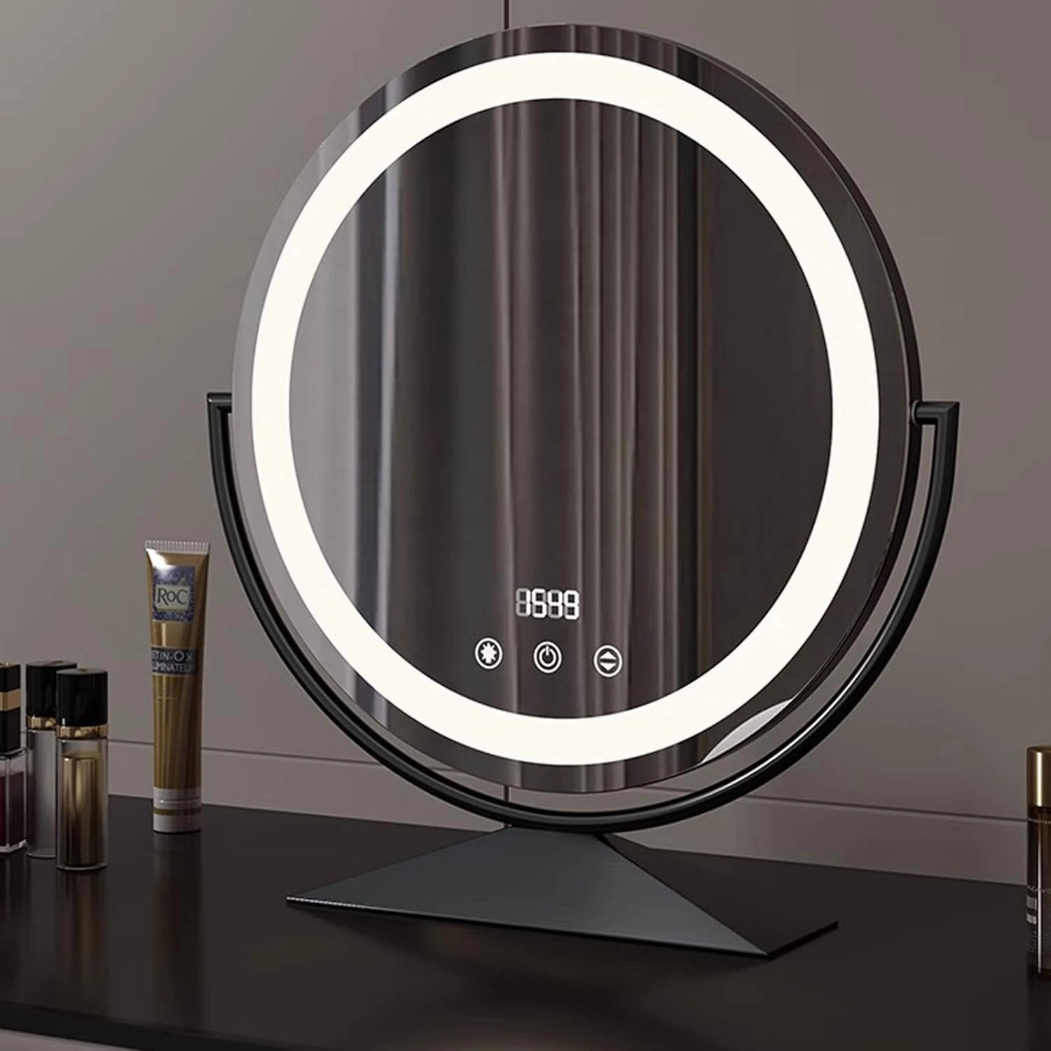Vanity Mirror with Lights LED, Plug-in Makeup Mirror 3 Color Lighting Modes 360° Rotation Smart Touch, Suitable for Home and Hair Salon,Black,40CM /15.7''