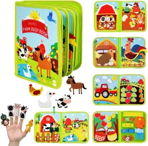 VARANO Farm Busy Board Book for Toddlers 1-3, Montessori Toys for 1 2 3 4 Year Old Boy Girl Birthday Gift, Quiet Activity Book Airplane Car Travel Toys for Toddlers 2-4 Years (Farm Story)
