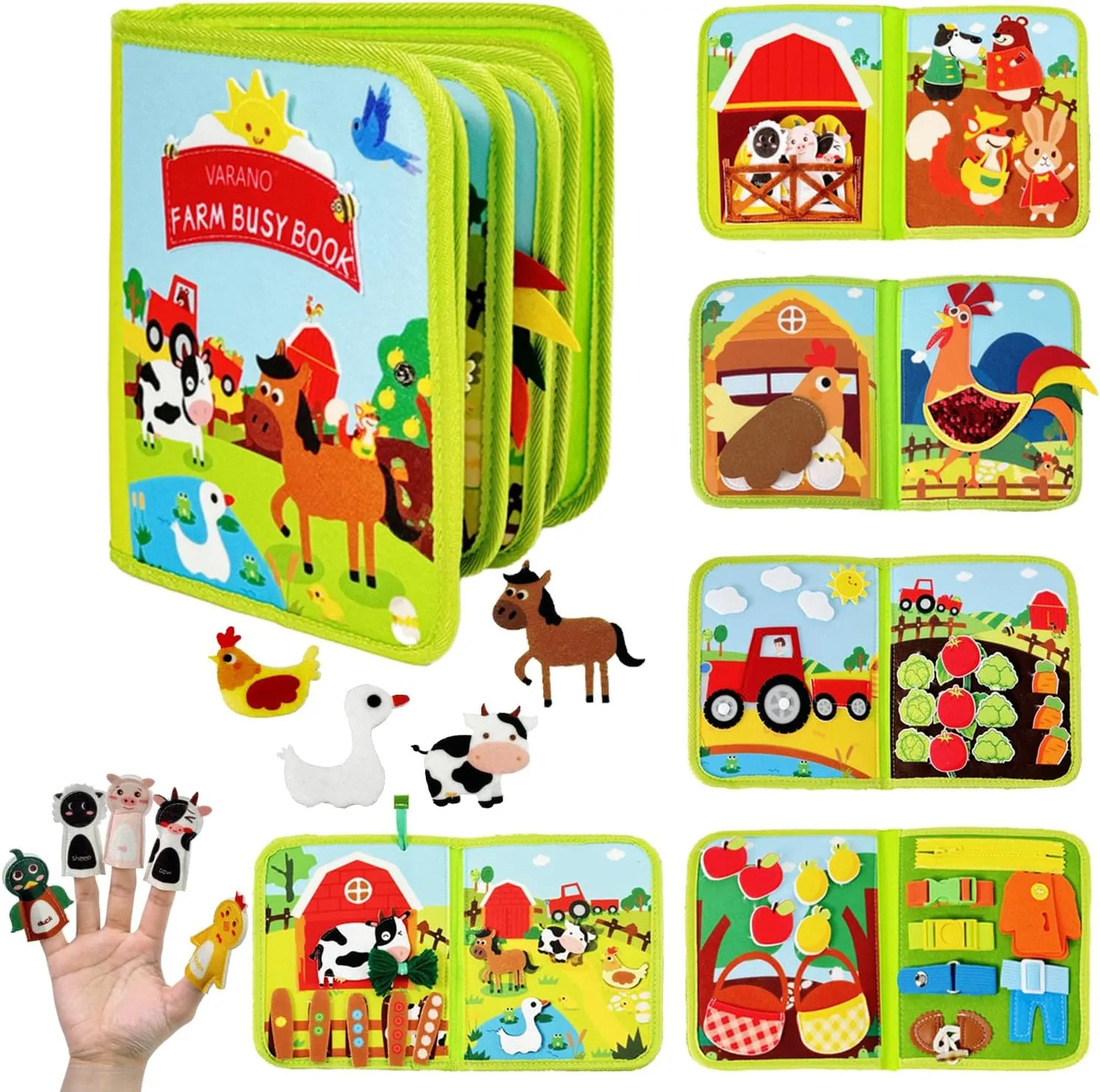 VARANO Farm Busy Board Book for Toddlers 1-3, Montessori Toys for 1 2 3 4 Year Old Boy Girl Birthday Gift, Quiet Activity Book Airplane Car Travel Toys for Toddlers 2-4 Years (Farm Story)