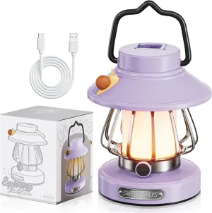 V.C Formark Retro Snail Kids Lantern - Premium Violet USB Rechargeable Camping Light, 3-Color Dimmable LED Night Light with Tent Hook, Outdoor Indoor Safe for Bedroom/Gifts (Kids Camping Essentials)
