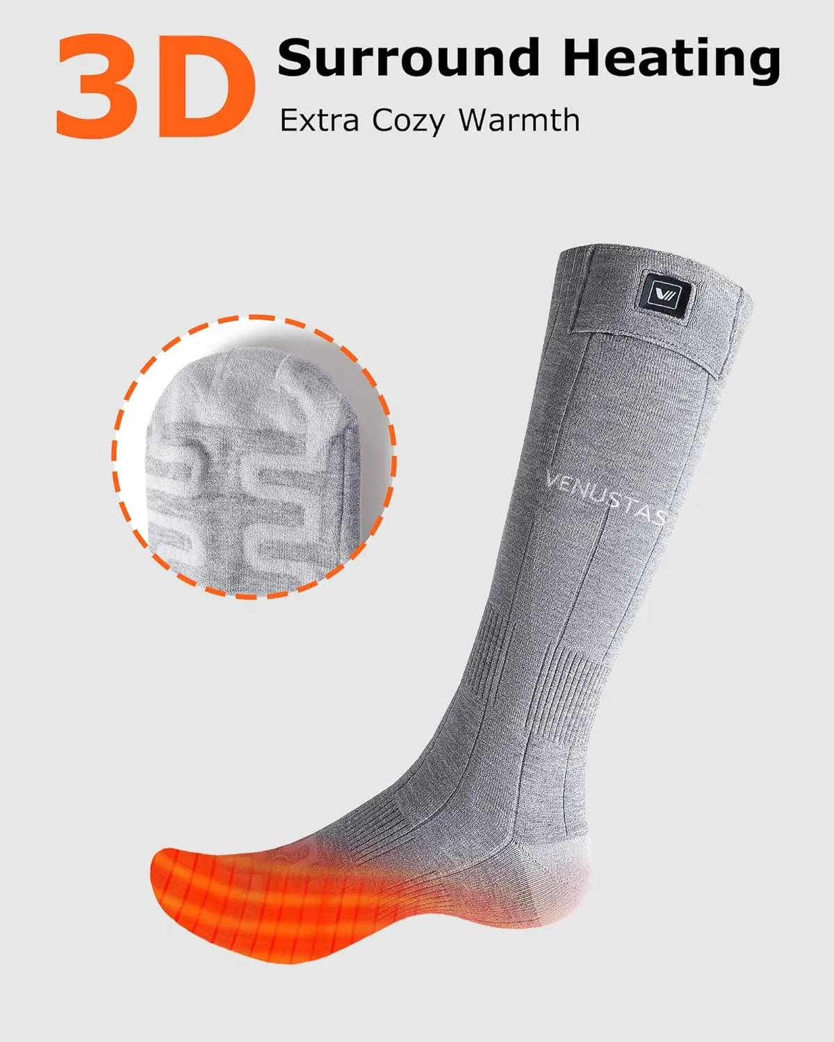 Venustas Heated Socks for Men Women, Rechargeable Heated Socks For Hunting Ski and Feet Warm