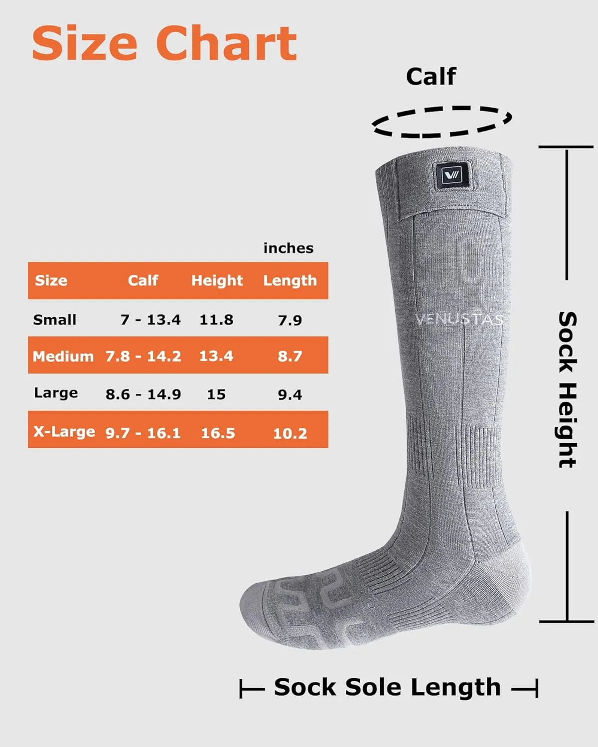 Venustas Heated Socks for Men Women, Rechargeable Heated Socks For Hunting Ski and Feet Warm