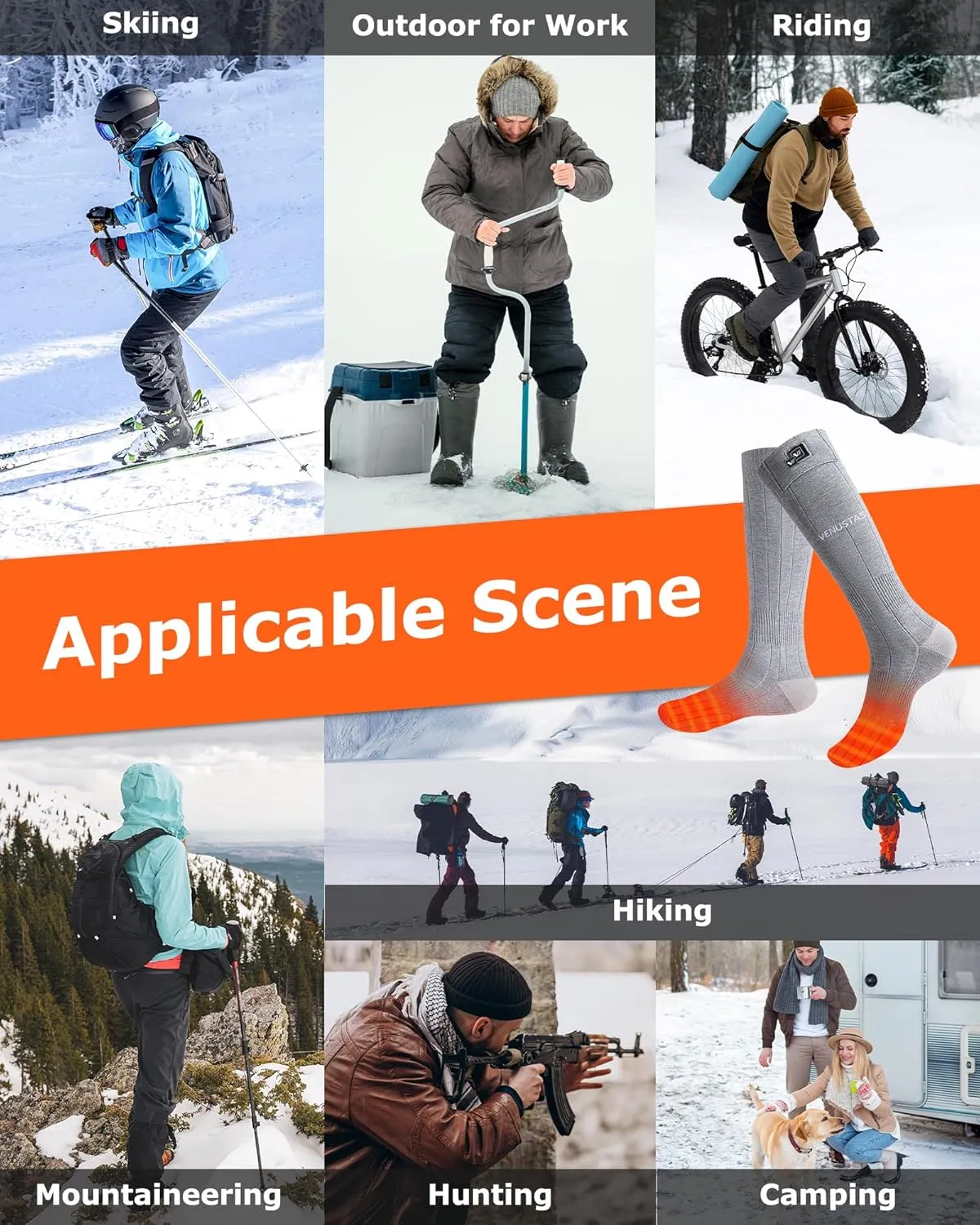 Venustas Heated Socks for Men Women, Rechargeable Heated Socks For Hunting Ski and Feet Warm