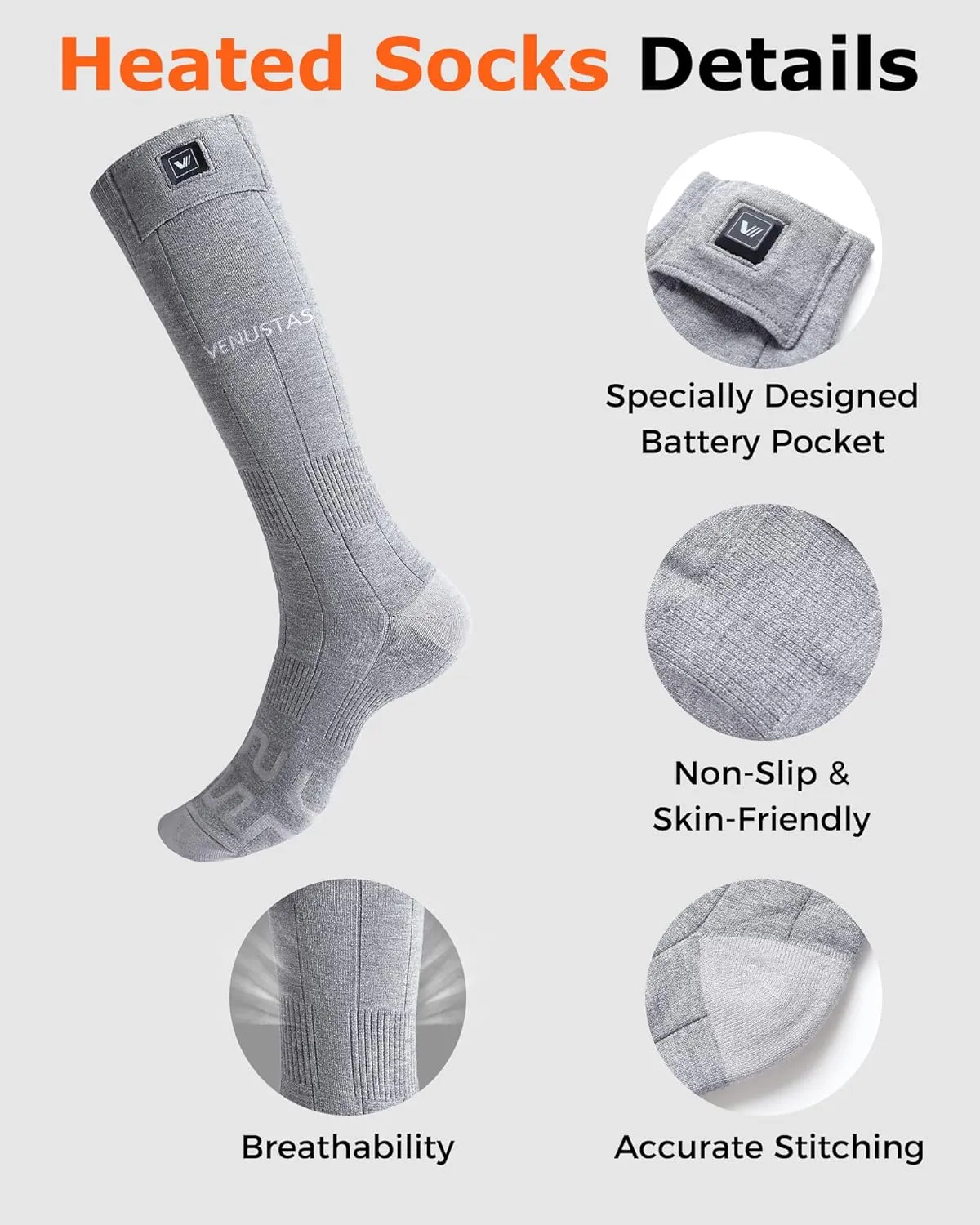 Venustas Heated Socks for Men Women, Rechargeable Heated Socks For Hunting Ski and Feet Warm