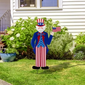 Veterans Day Yard Signs Uncle Sam Garden Stakes, 35"H Metal Patriotic 4th of July Yard Decorations Outdoor, Independence Day Lawn Decorations, Memorial Day Yard Stakes for USA Patio Porch Decor