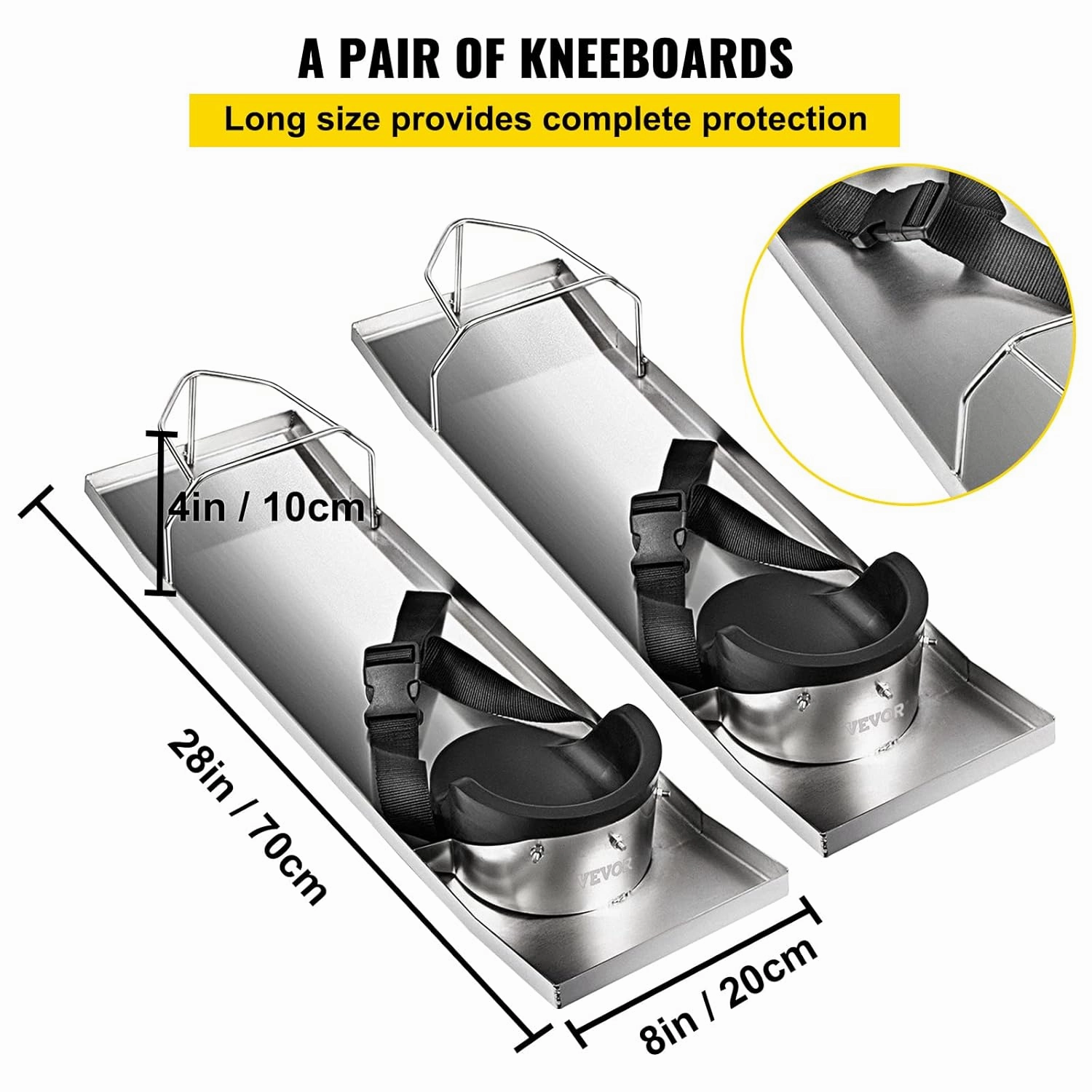 VEVOR Concrete Knee Boards Slider 28'' x 8'' Kneeler Board Stainless Steel Kneedboards Concrete Pair Moving Sliders w/Concrete Knee Pads & Board Straps for Concrete Finishing