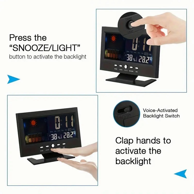 Vibrant Digital Weather Alarm Clock with Voice Control