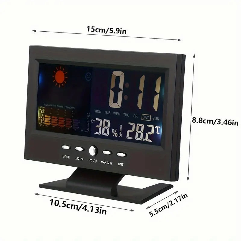 Vibrant Digital Weather Alarm Clock with Voice Control
