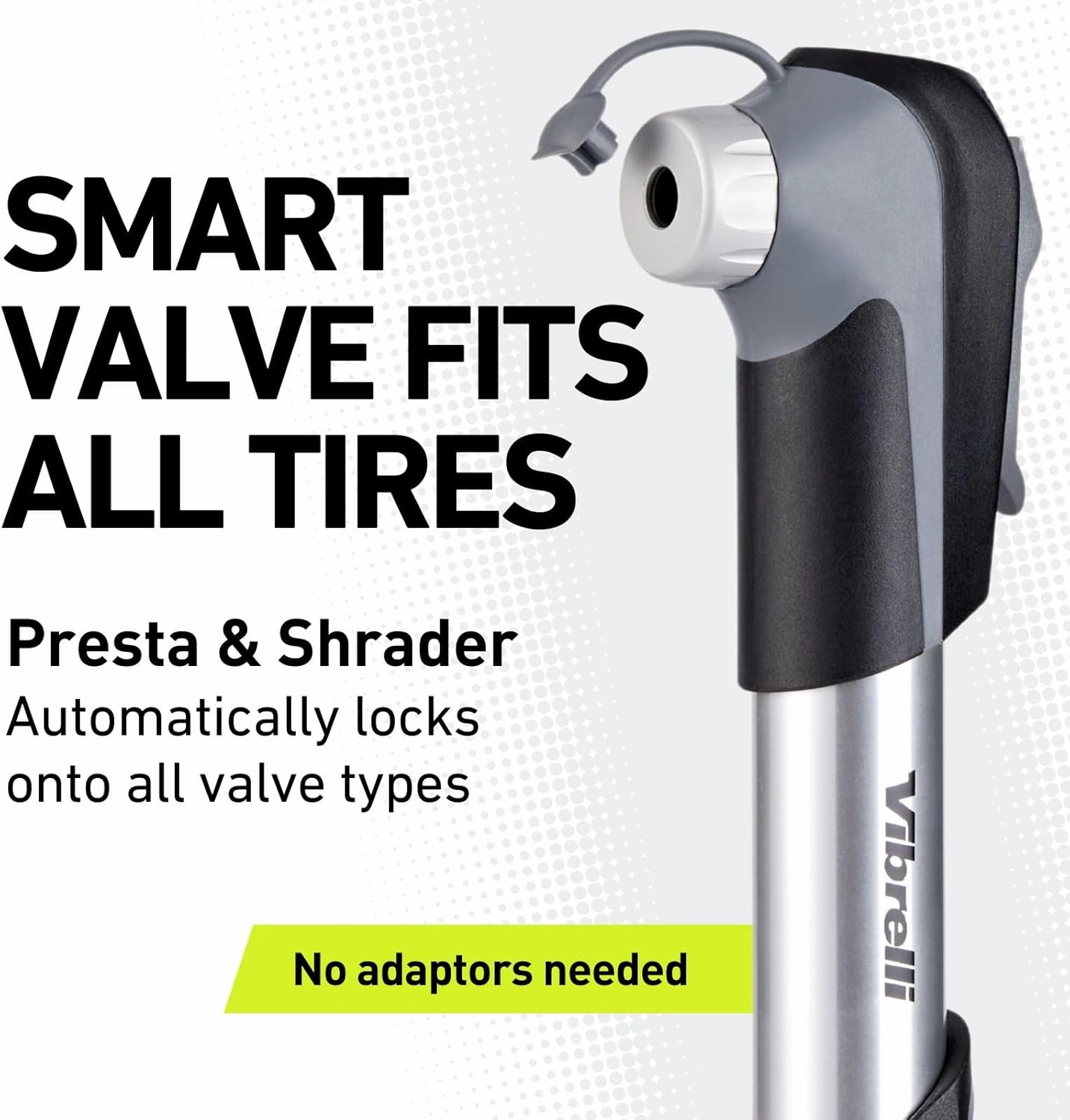 Vibrelli Mini Bike Pump - Presta & Schrader Bicycle Pump - 120 PSI Tire Pump for Road & MTB - No Valve Changing Needed