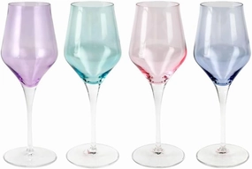 Vietri Contessa Assorted Wine Glasses Italian Made Handblown Elegant Design Glass Drinkware Set - 9.5 Inch Multicolor