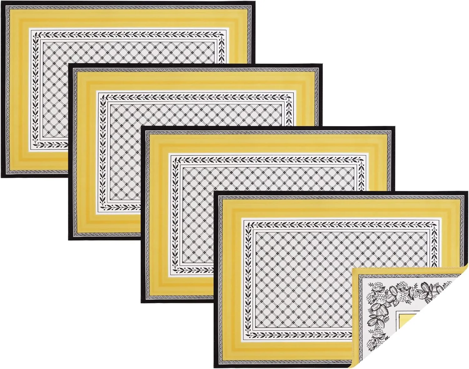 Villeroy and Boch Audun Reversible Patterned Cotton Fabric Placemats, 14 Inches by 20 Inches, Set of 4