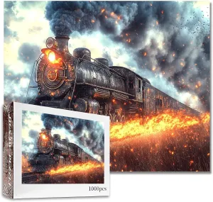 Vintage Train Jigsaw Puzzle 1000 Pieces Train Tracks and Fire Puzzle for Adults DIY Craft Puzzles Colorful Art Jigsaw Puzzle Stress Relief Game Nights Art Home Wall Decor Unique Gift 20x27 Inches