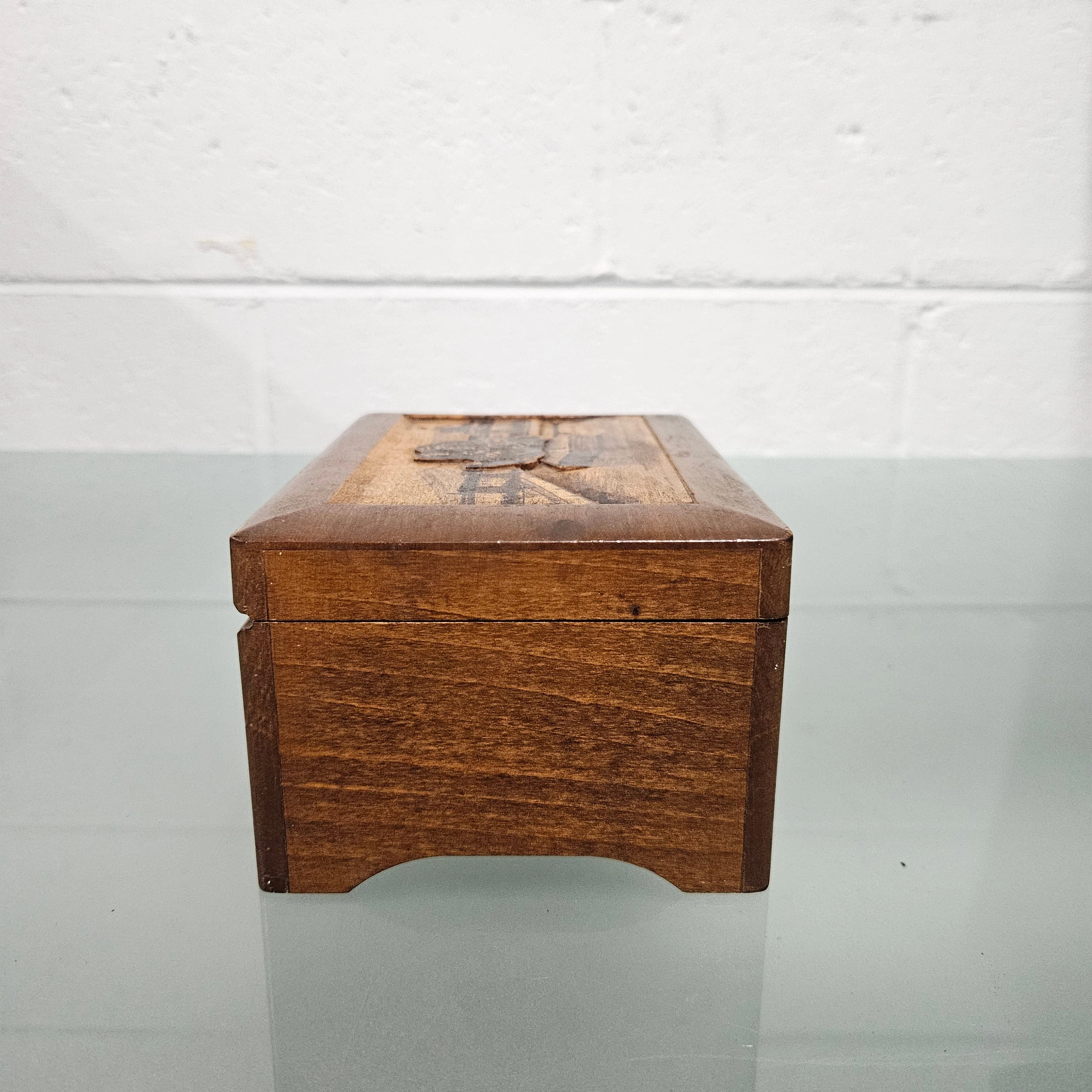 Vintage Wooden Carved Music Jewellery Box