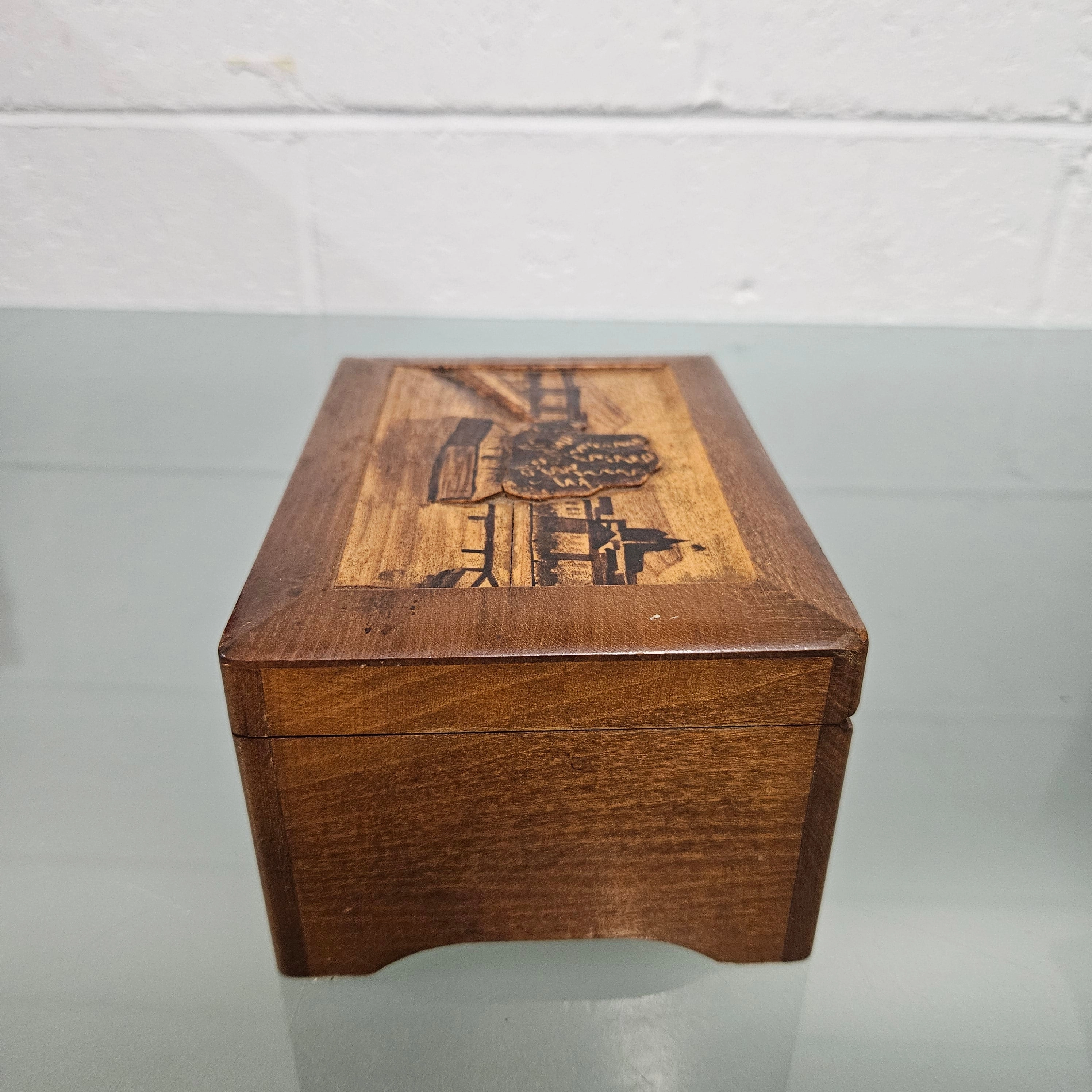 Vintage Wooden Carved Music Jewellery Box