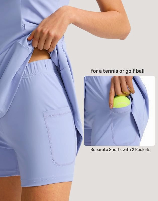 Viodia Women's Tennis Golf Dress with Shorts Pickleball Exercise Workout Athletic Dresses for Women with Zipper Pockets