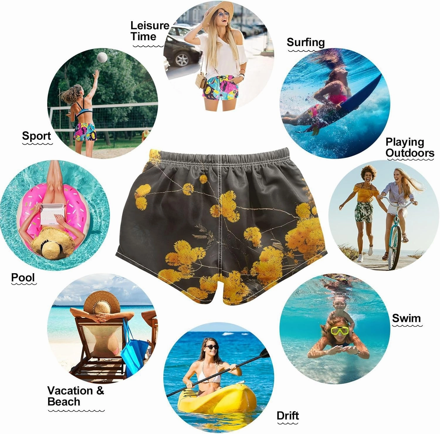 visesunny Women's Board Shorts Beach Acacia Leaf Plant Summer Beach Swim Shorts with Pockets Bathing Suits