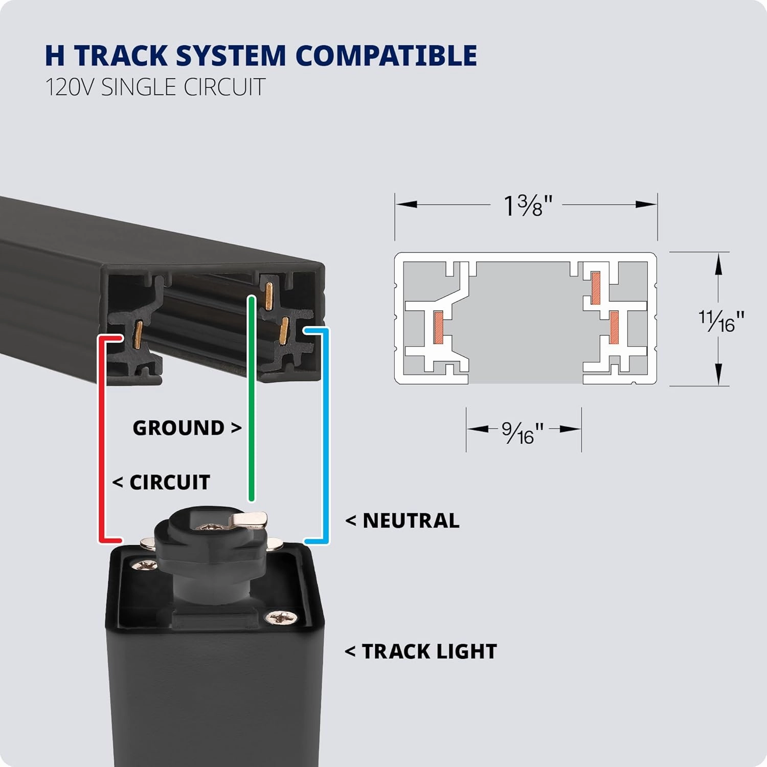 WAC Lighting H Track 4FT Single Circuit, 120V Field-Cuttable Track for H Style 3-Wire Fixtures, Includes Live End Kit and 2 Endcaps in Black (Pack of 1)