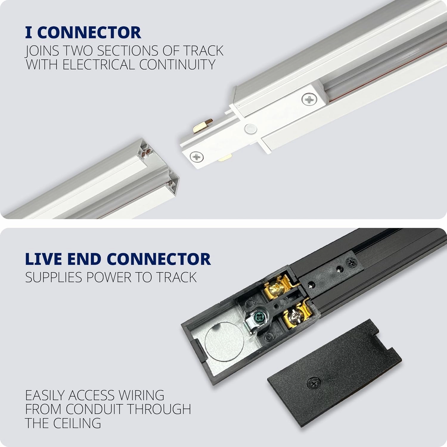 WAC Lighting H Track 4FT Single Circuit, 120V Field-Cuttable Track for H Style 3-Wire Fixtures, Includes Live End Power Feed and Endcaps in White (Pack of 1)
