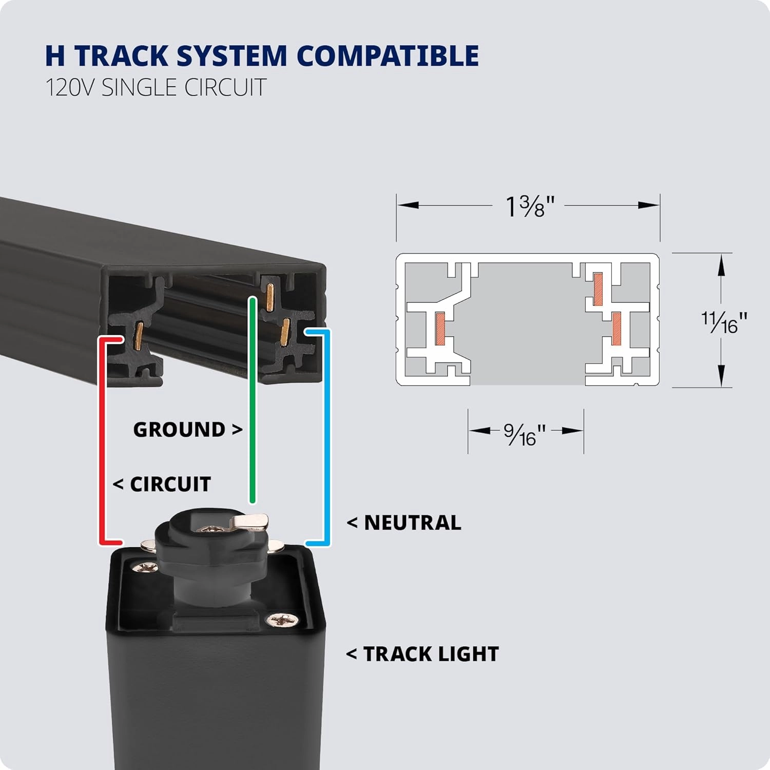 WAC Lighting H Track 4FT Single Circuit, 120V Field-Cuttable Track for H Style 3-Wire Fixtures, Includes Live End Power Feed and Endcaps in White (Pack of 1)