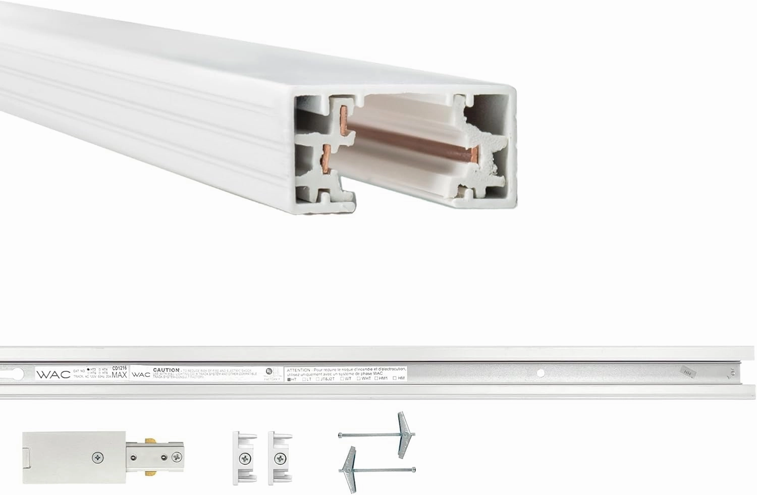 WAC Lighting H Track 4FT Single Circuit, 120V Field-Cuttable Track for H Style 3-Wire Fixtures, Includes Live End Power Feed and Endcaps in White (Pack of 1)