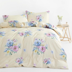 Wake In Cloud - Shabby Chic Comforter Set, Floral Farmhouse Cottagecore Vintage Colorful Pastel Spring Flowers, Soft Lightweight Bedding for Women Girls, 3 Pieces, Yellow, Twin/Twin XL Size