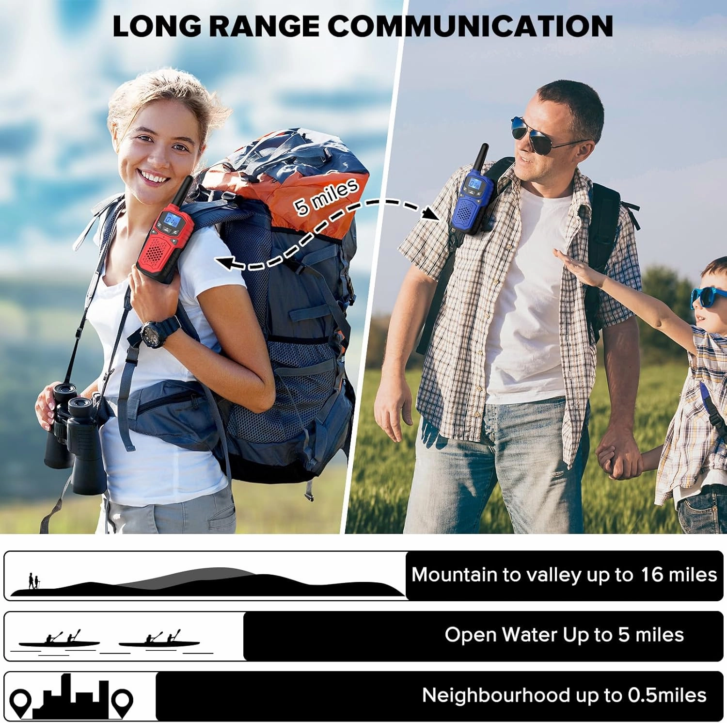 Walkie Talkies for Adults- WokTok Long Range 2 Way Radio, 3000MAH Rechargeable AA Batteries for Held Hiking Accessories Camping Gear Xmas Birthday, 2-in-1 Charging Cable,NOAA Weather Alert,4 Radios