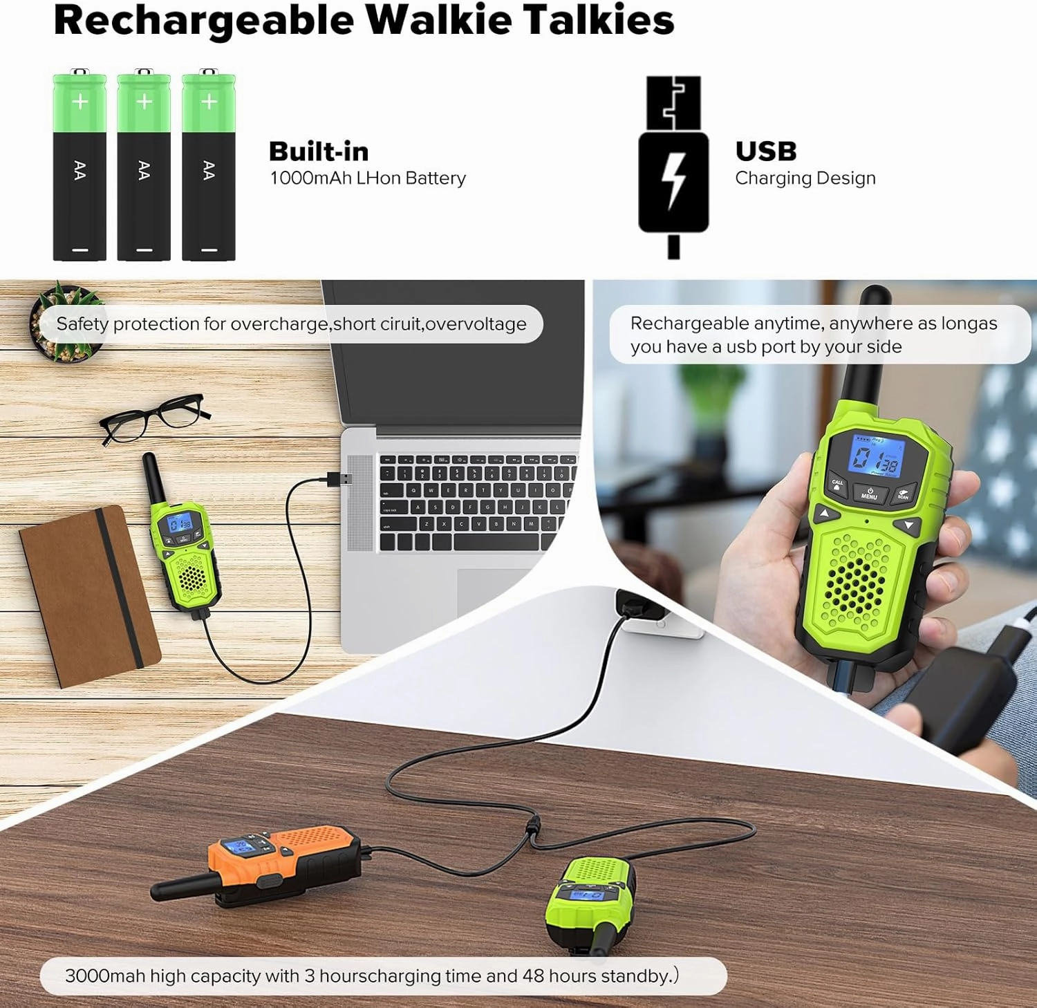 Walkie Talkies for Adults- WokTok Long Range 2 Way Radio for Camping Hiking Hand Held Hiking Accessories Camping Gear Xmas Birthday Gift for Kids,SOS Siren,NOAA Weather Alert,4 Radios