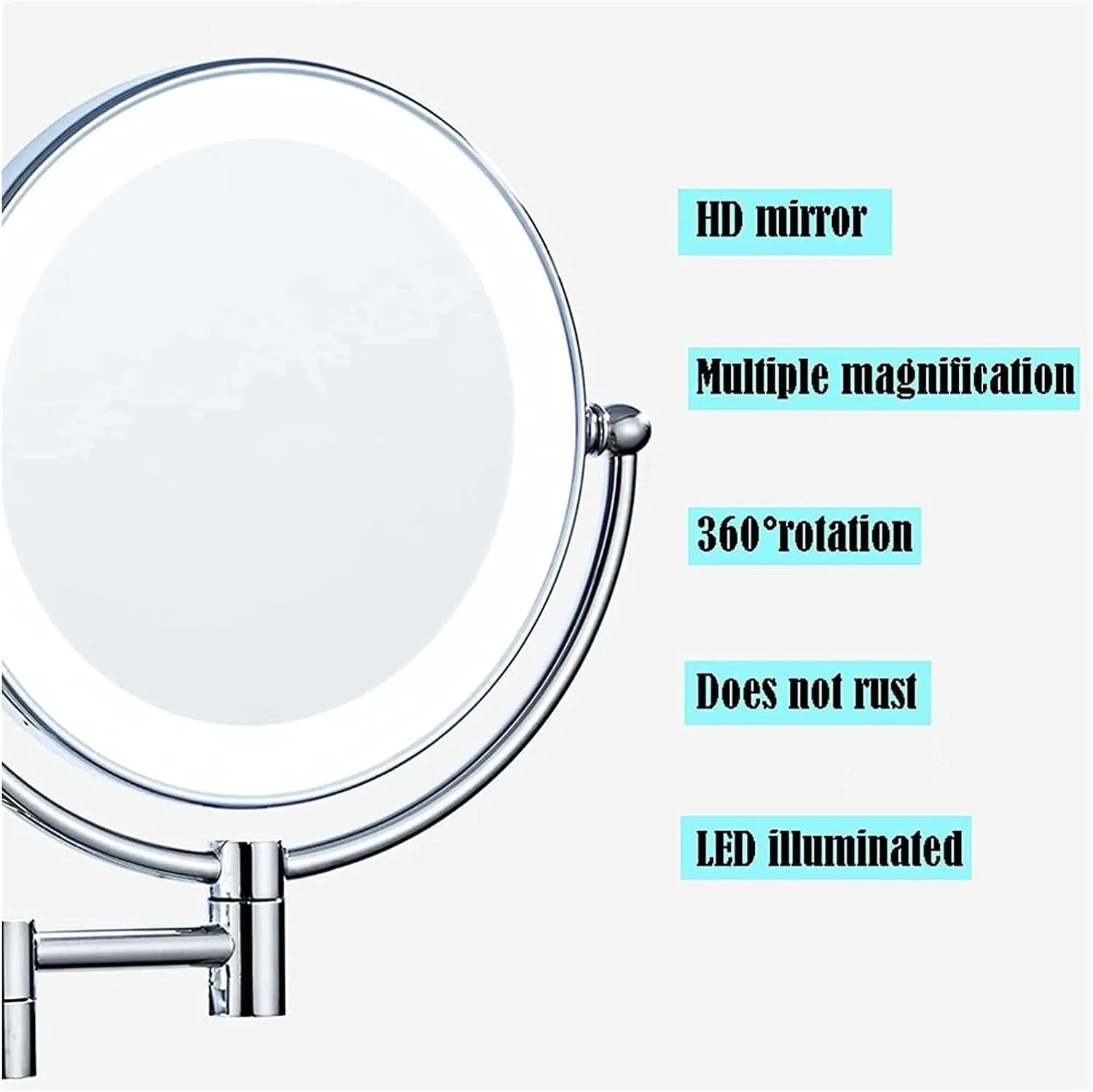 Wall Mounted Makeup Mirror - 3/5/7/10x Magnification 8'' Two-Sided Swivel Extendable Bathroom Mirror, USB Rechargeable, Upgrade Version Cosmetic Mirr
