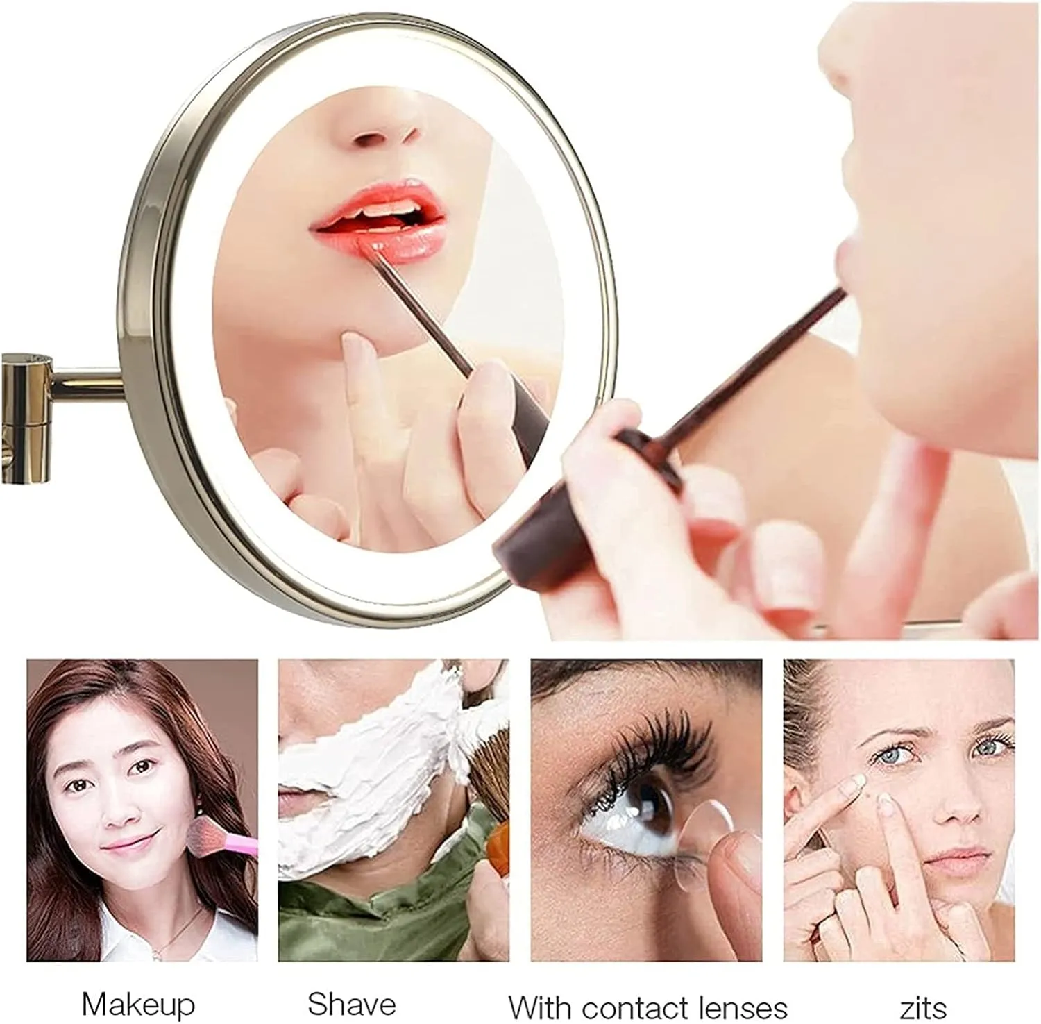 Wall Mounted Makeup Mirror - 3/5/7/10x Magnification 8'' Two-Sided Swivel Extendable Bathroom Mirror, USB Rechargeable, Upgrade Version Cosmetic Mirr