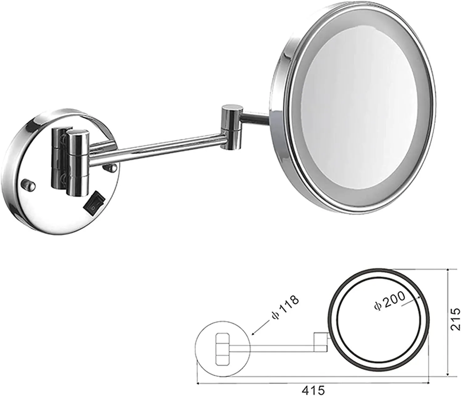 Wall Mounted Makeup Mirror - 3/5/7/10x Magnification 8'' Two-Sided Swivel Extendable Bathroom Mirror, USB Rechargeable, Upgrade Version Cosmetic Mirr