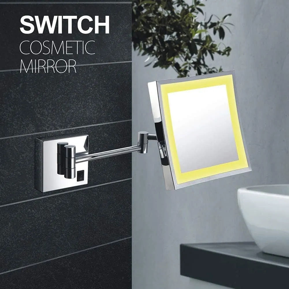 Wall Mounted Makeup Mirror 3X Magnification Single Side Square Vanity Mirror Extendable Built-in Lithium Battery (Color : #3)
