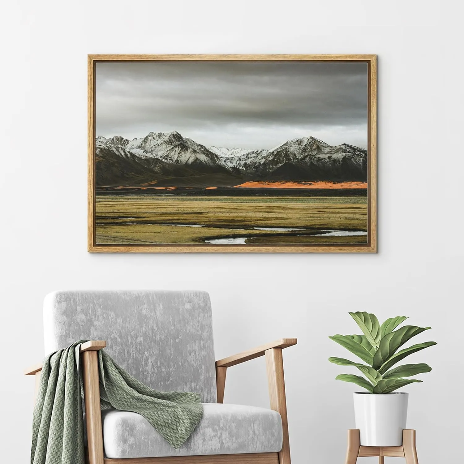wall26 Framed Canvas Print Wall Art Dramatic Mountain Range Captivating Nature Wilderness Photography Realism Rustic Scenic Landscape Zen Colorful for Living Room, Bedroom, Office - 24"x36" Natural