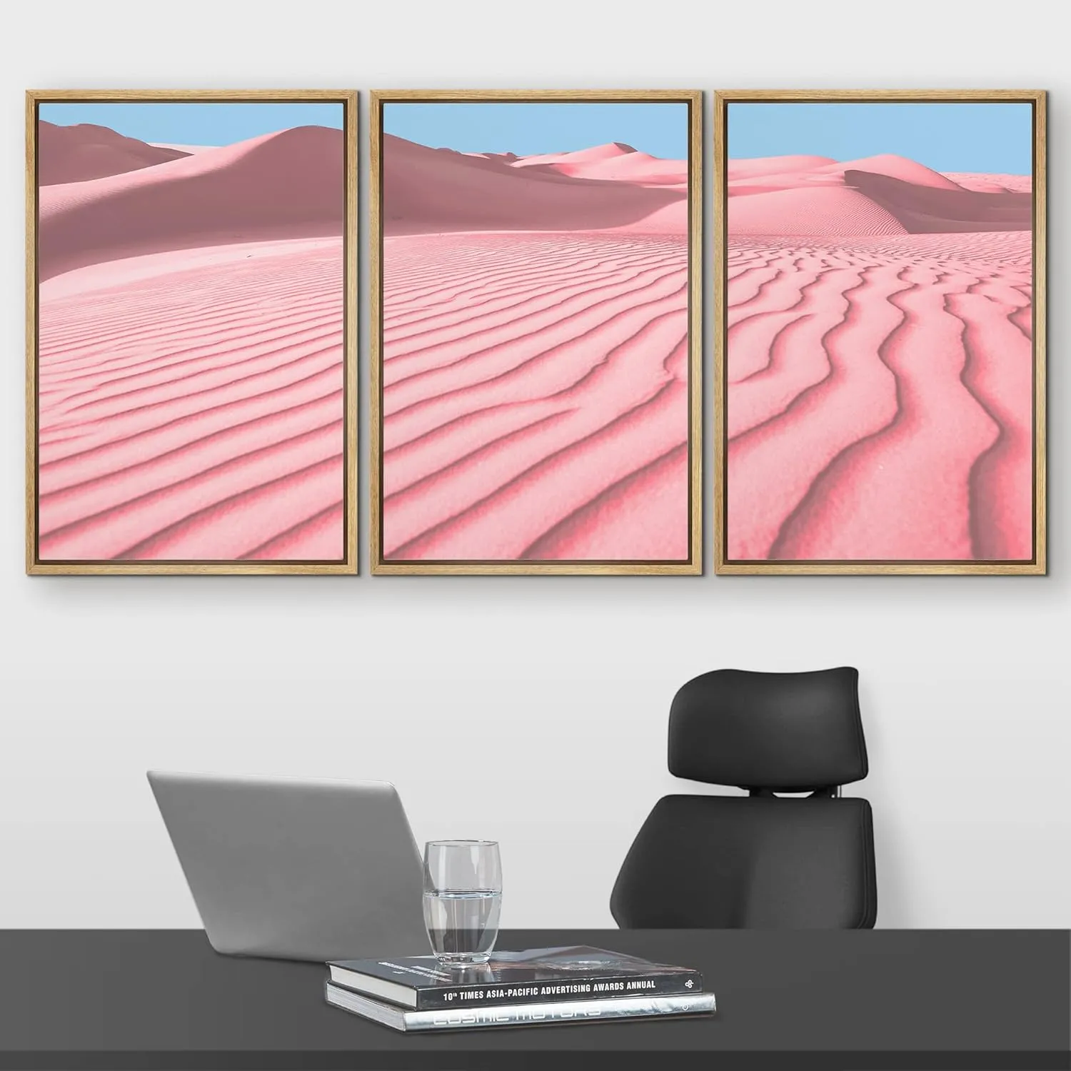 wall26 Framed Wall Art Print Set Pink Desert Dune Landscape Nature Wilderness Photography Realism Southwest Scenic Colorful Multicolor for Living Room, Bedroom, Office - 24"x36"x3 Natural