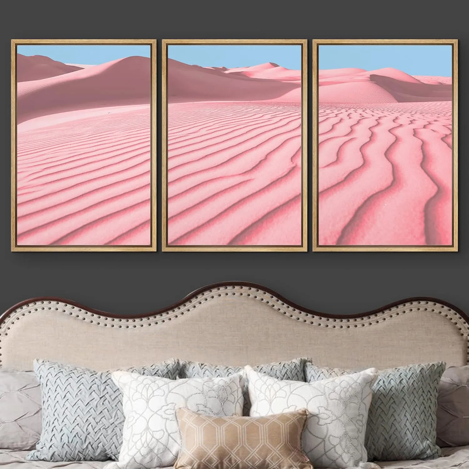 wall26 Framed Wall Art Print Set Pink Desert Dune Landscape Nature Wilderness Photography Realism Southwest Scenic Colorful Multicolor for Living Room, Bedroom, Office - 24"x36"x3 Natural