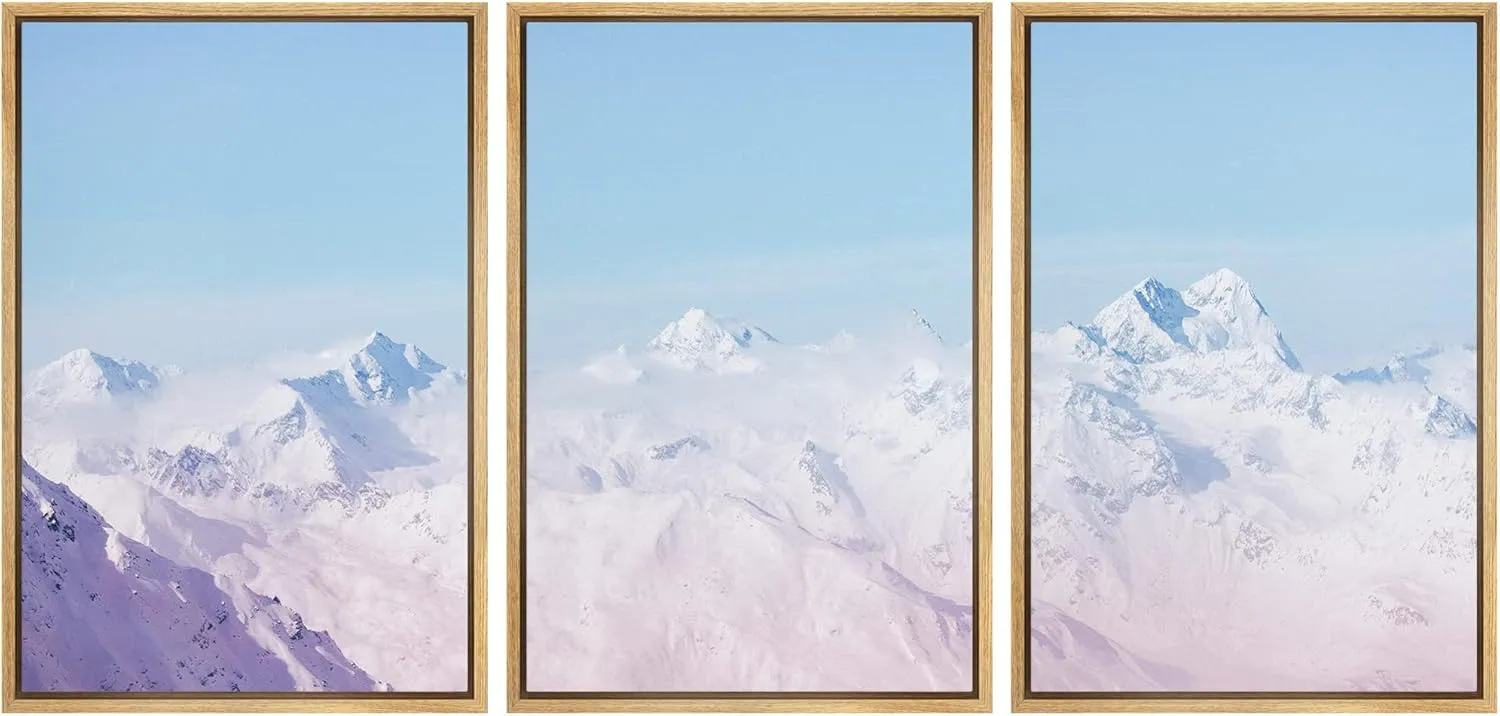 wall26 Framed Wall Art Print Set Retro Washed Out Duotone Snowy Mountain Range Nature Wilderness Photography Realism Rustic Scenic Colorful Ultra for Living Room, Bedroom, Office - 16"x24"x3 Natural