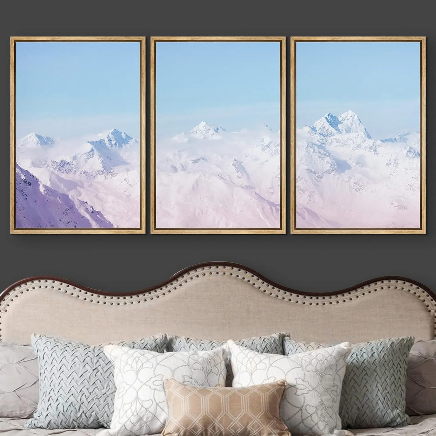 wall26 Framed Wall Art Print Set Retro Washed Out Duotone Snowy Mountain Range Nature Wilderness Photography Realism Rustic Scenic Colorful Ultra for Living Room, Bedroom, Office - 16"x24"x3 Natural