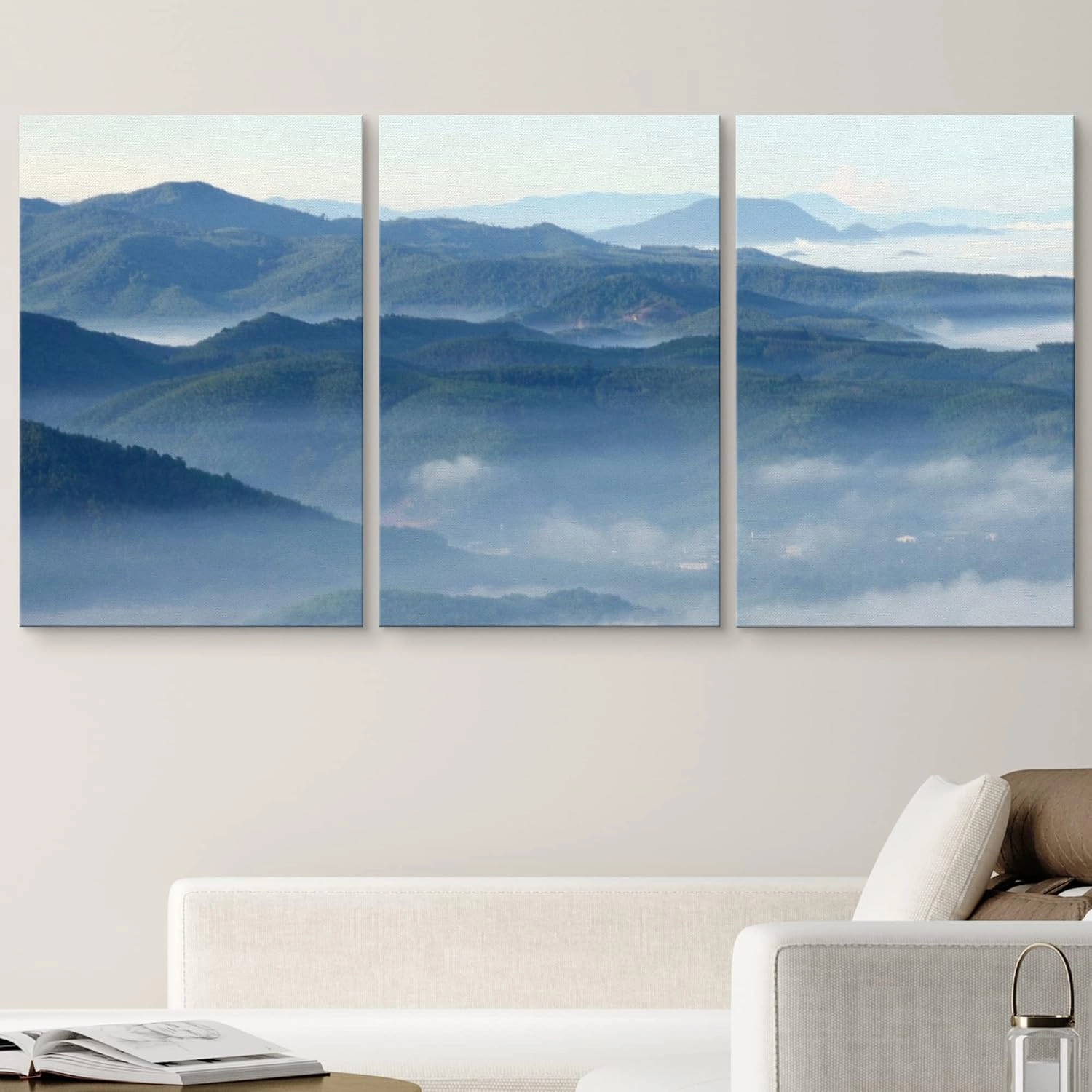wall26 Canvas Print Wall Art Set Mist Over The Green Mountain Tops Nature Wilderness Photography Realism Rustic Scenic Colorful Multicolor Ultra for Living Room, Bedroom, Office - 16"x24"x3