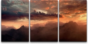 wall26 Canvas Print Wall Art Set Orange Sunset Over Cloudy Mountain Peaks Nature Wilderness Photography Realism Rustic Scenic Colorful Multicolor for Living Room, Bedroom, Office - 16"x24"x3 Panels