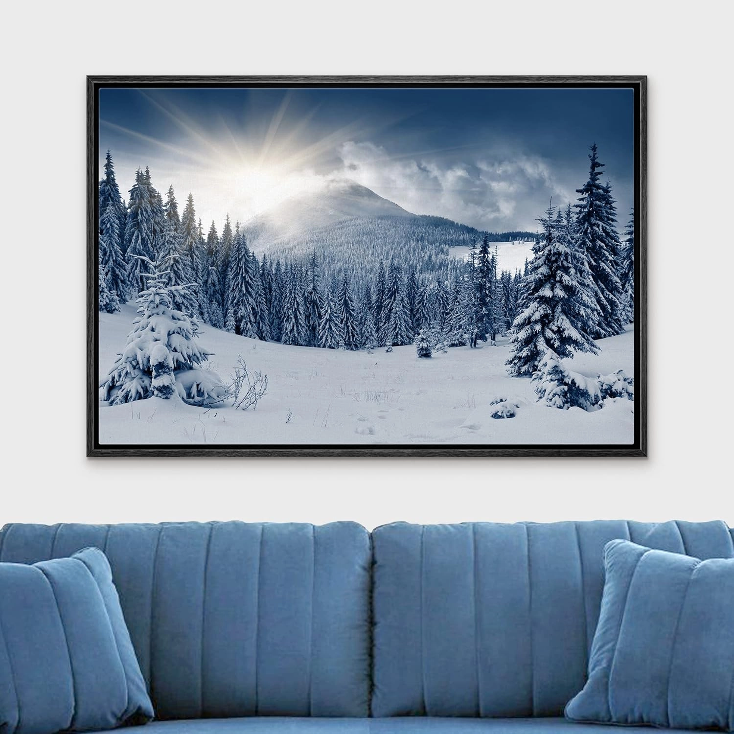 wall26 Canvas Print Wall Art Sunlight Over Winter Mountain Forest Landscape Nature Wilderness Photography Modern Art Rustic Scenic Colorful Multicolor for Living Room, Bedroom, Office - 16"x24" Black